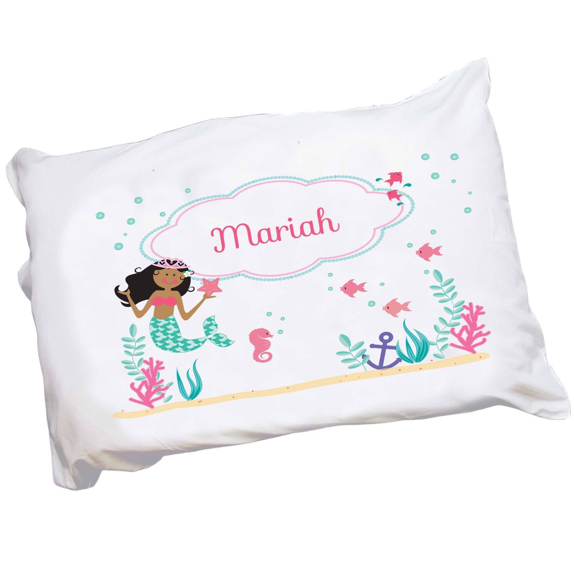 Personalized Childrens Pillowcase with African American Mermaid Princess design
