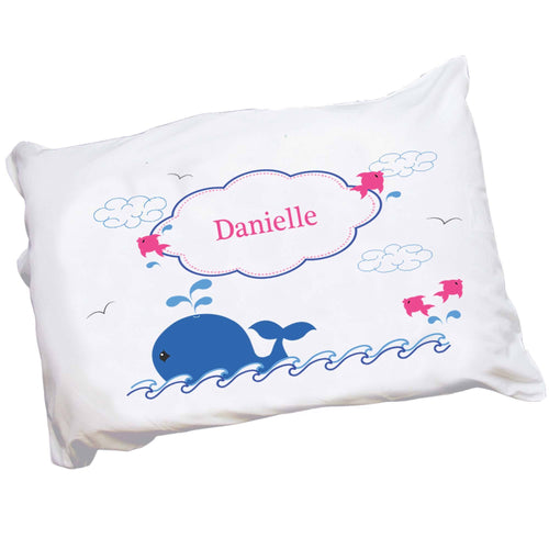 Personalized Childrens Pillowcase with Pink Whale design