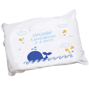 Personalized Childrens Pillowcase with Blue Whale design