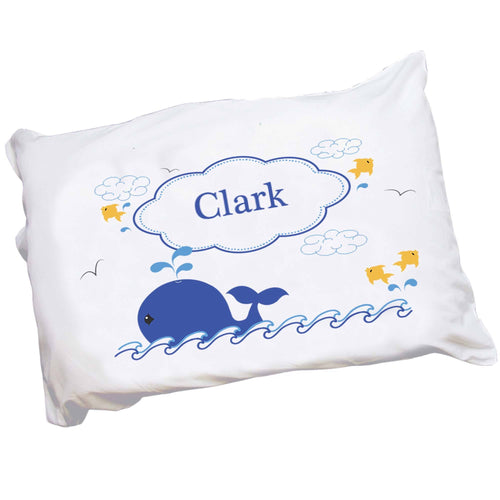 Personalized Childrens Pillowcase with Blue Whale design