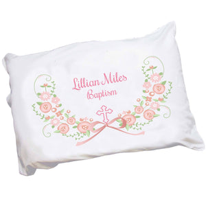 Personalized Childrens Pillowcase with Hc Blush Floral Garland design