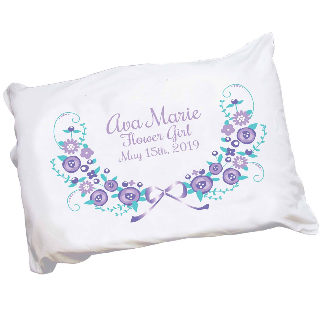 Personalized Childrens Pillowcase with Lavender Floral Garland design