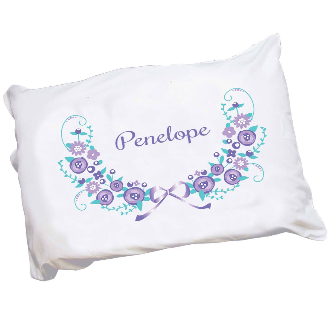 Personalized Childrens Pillowcase with Lavender Floral Garland design