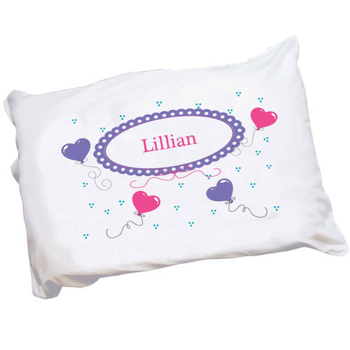 Personalized Childrens Pillowcase with Heart Balloons design