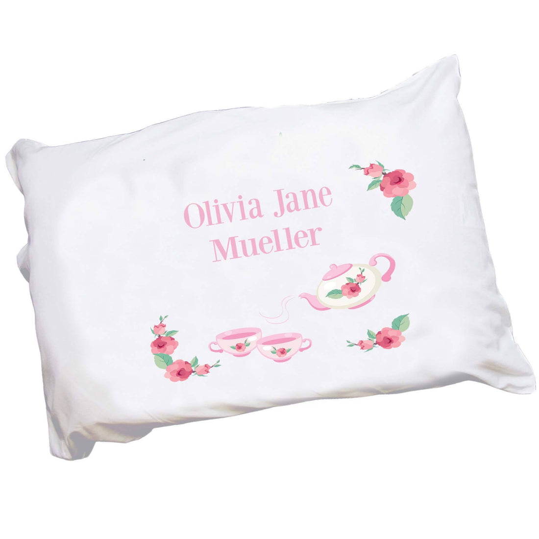 Personalized Childrens Pillowcase with Tea Party design