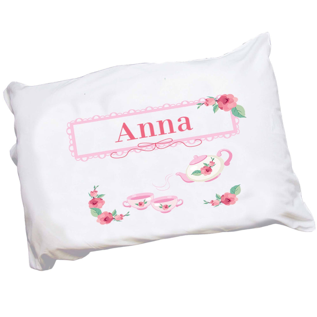 Personalized Childrens Pillowcase with Tea Party design