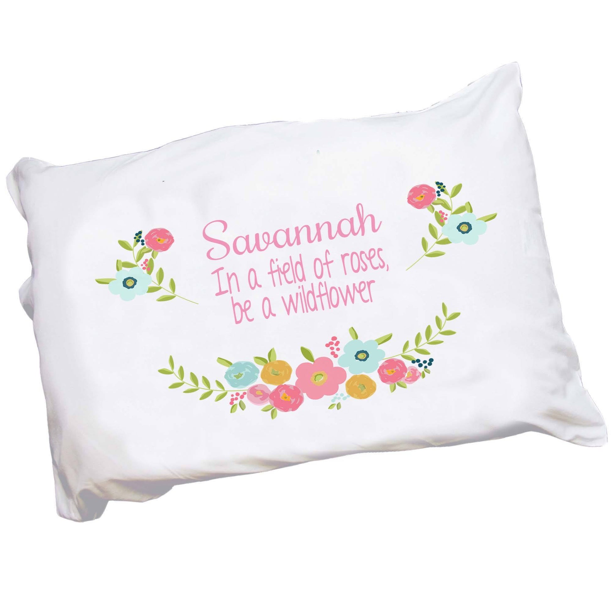 Personalized Childrens Pillowcase with Spring Floral design