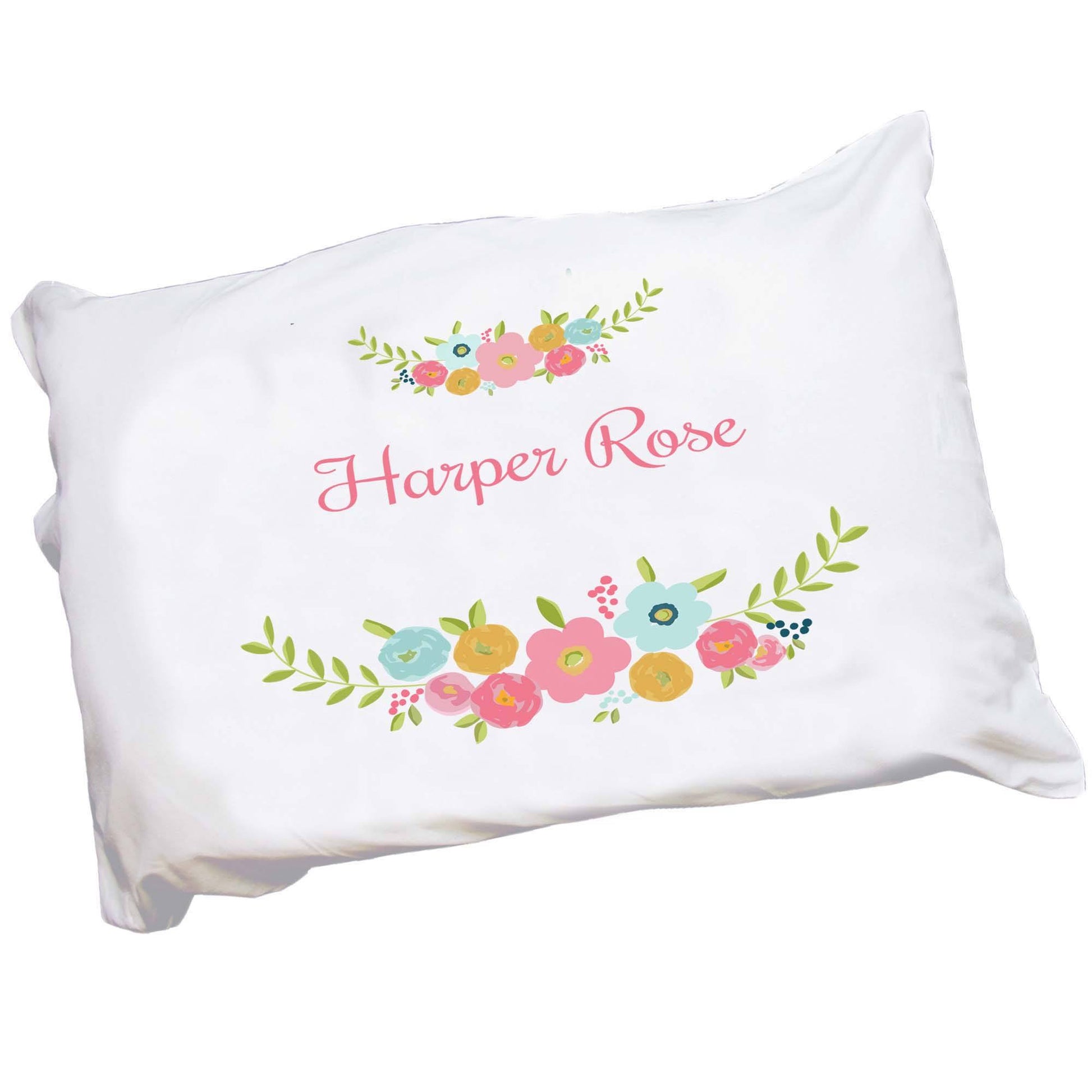 Personalized Childrens Pillowcase with Spring Floral design