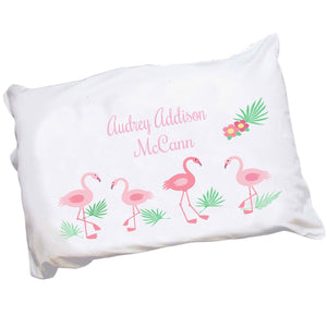 Personalized Childrens Pillowcase with Palm Flamingo design