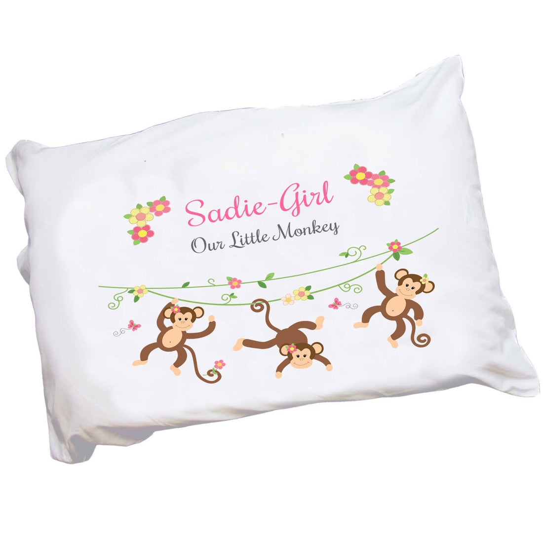 Personalized Childrens Pillowcase with Monkey Girl design