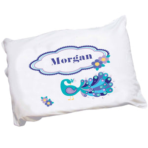 Personalized Childrens Pillowcase with Peacock design