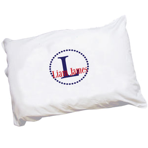 Personalized Childrens Pillowcase with Navy Circle design