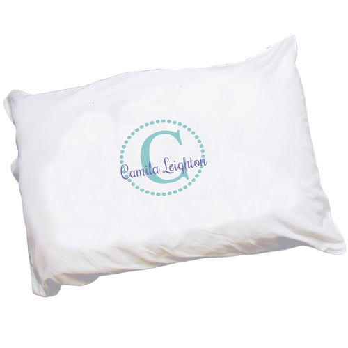 Personalized Childrens Pillowcase with Teal Circle design