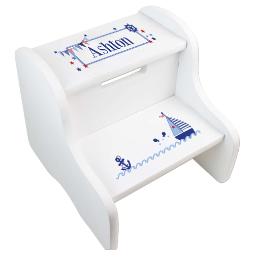 Personalized Sailboat White Step Stool