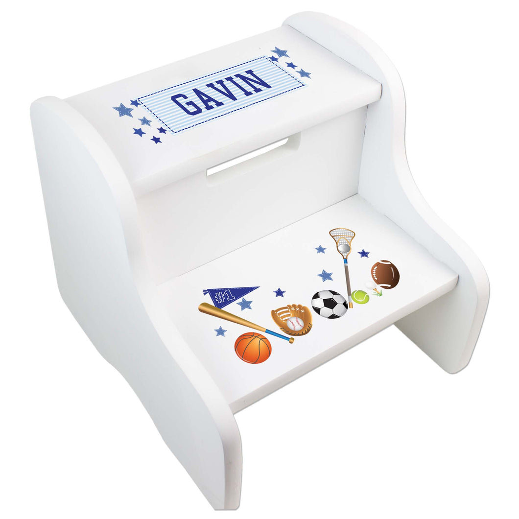 Personalized Sports White Step Stool
