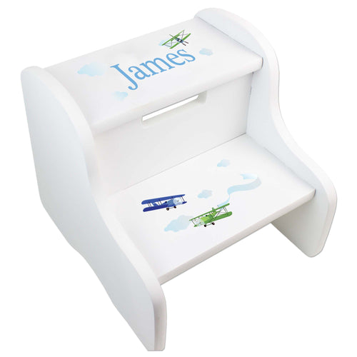 Personalized Boys Airplane White Step Stool