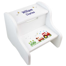Personalized Red Tractor White Two Step Stool