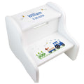 Personalized White Step Stool With Pink Tractor Design