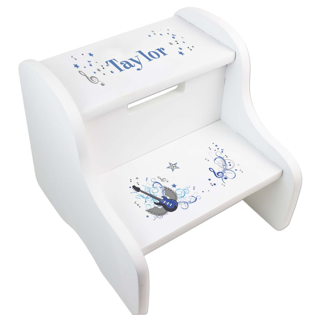 Personalized Blue Rock Star White Two Step Stool
