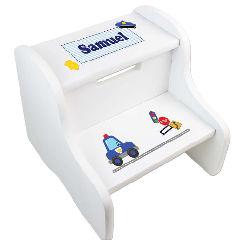 Personalized Boys Police White Step Stool