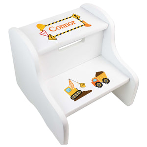 Personalized Boys Construction White Step Stool