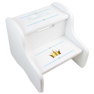 Personalized Prince Crown Blue White Two Step Stool
