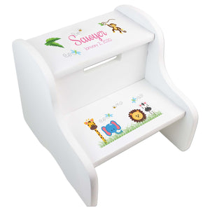 Personalized Stitched Stars White Two Step Stool