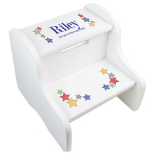 Personalized White Step Stool With Race Cars Design