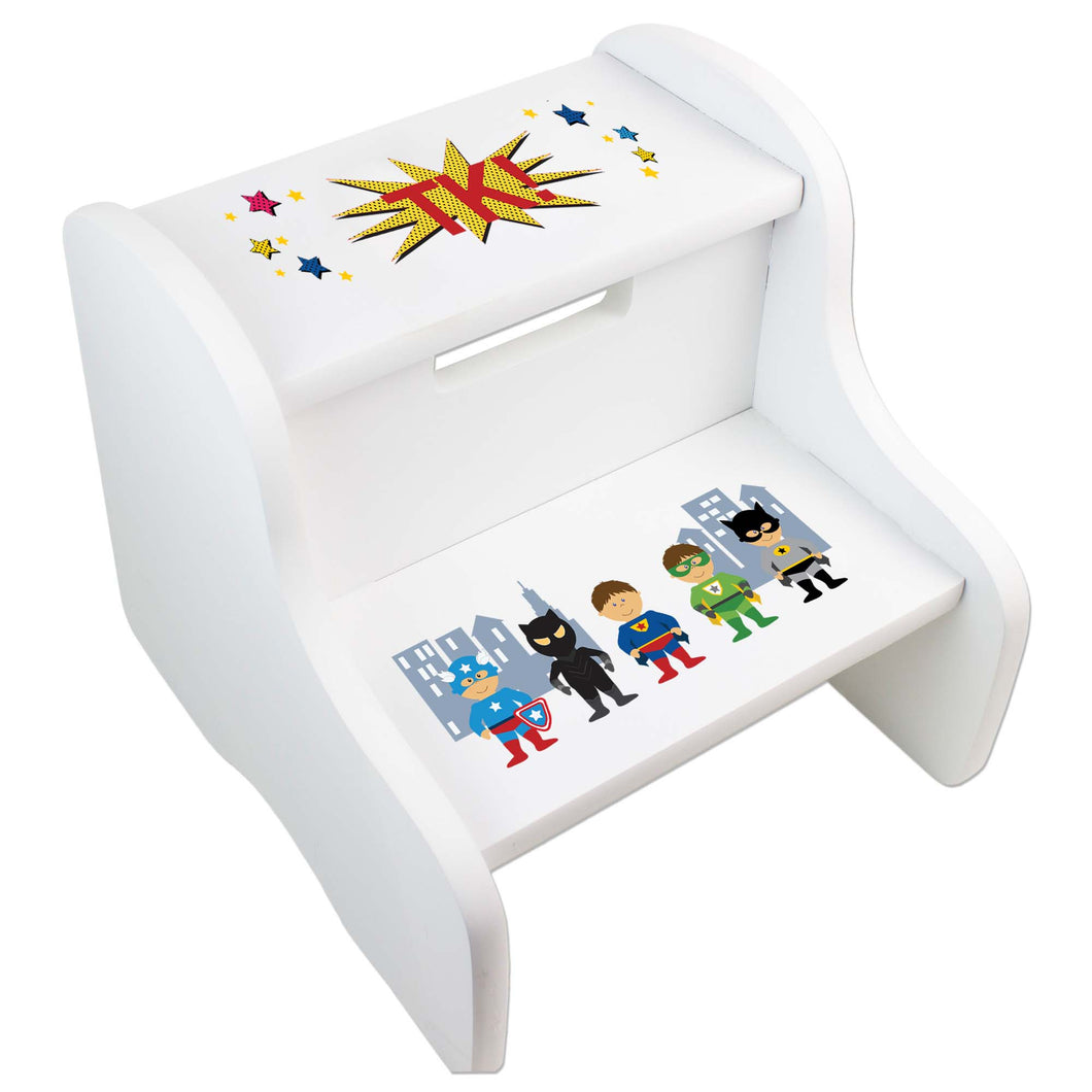 Personalized Boys Super Hero White Two Step Stool