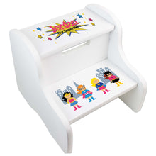Personalized White Step Stool With African American Super Hero Design