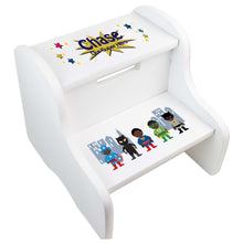 Personalized White Step Stool With Super Hero Girl African American Design