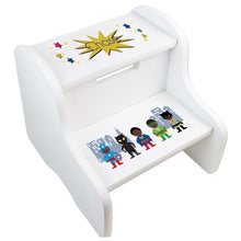 Personalized White Step Stool With African American Super Hero Design