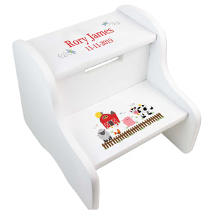 Personalized Barnyard Friends White Two Step Stool