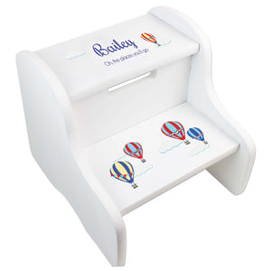 Personalized Hot Air Balloon Primary White Two Step Stool