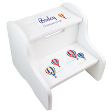 Personalized Blue Gingham Owl White Two Step Stool