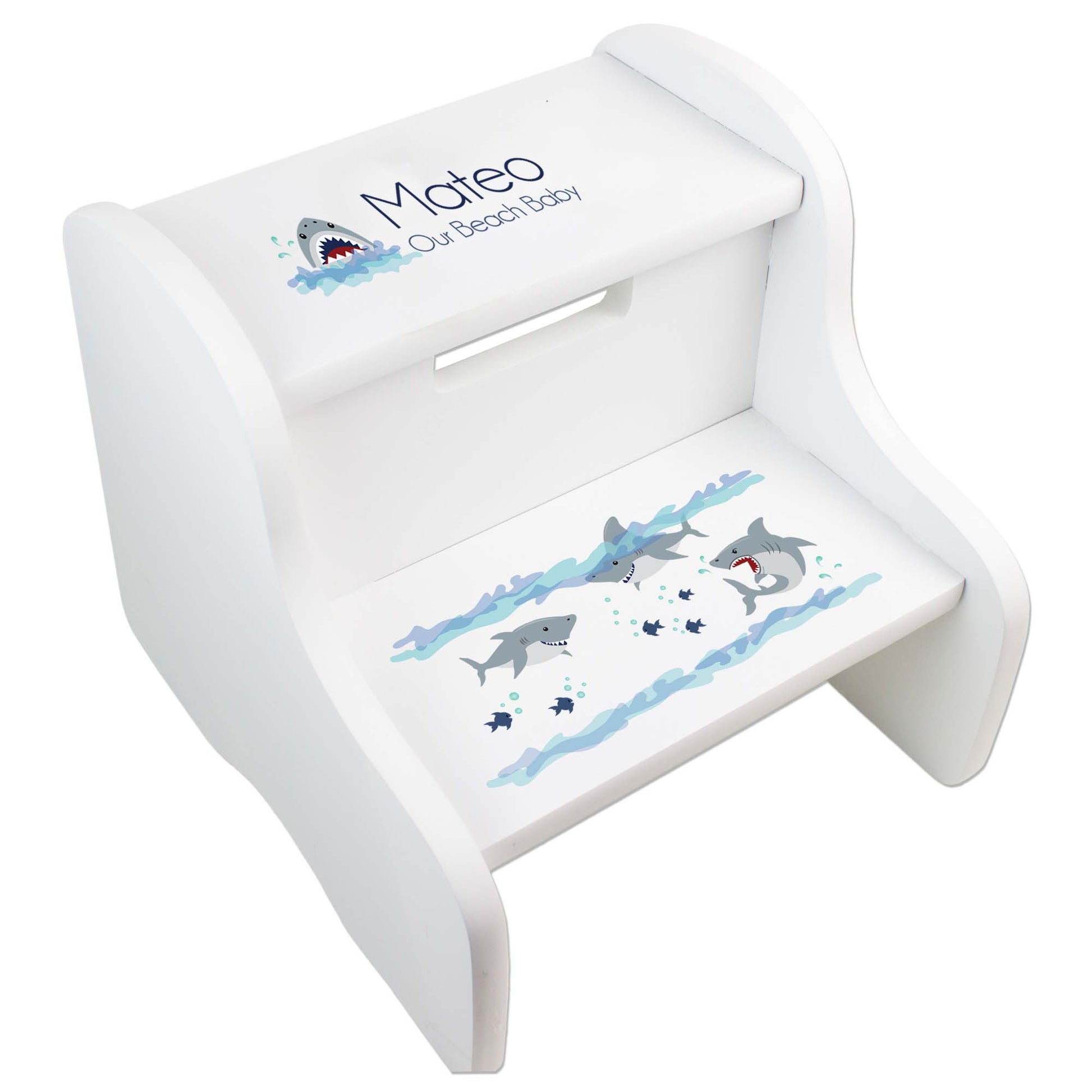 Personalized Shark Tank White Two Step Stool