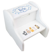 Personalized Blue Cat White Two Step Stool