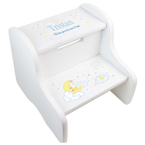 Personalized White Step Stool With Moon And Stars Design