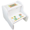 Personalized White Step Stool With Surf'S Up Design