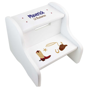 Personalized White Step Stool With Wild West Design