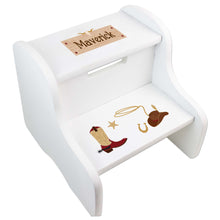 Personalized White Step Stool With Wild West Design