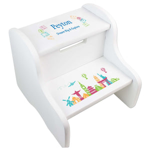 Personalized Mountain Bear White Two Step Stool