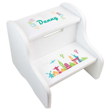 Personalized World Travel Pink White Two Step Stool