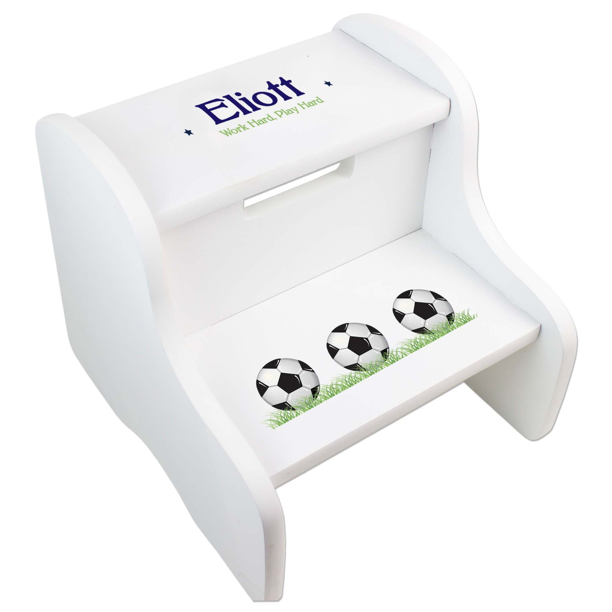 Personalized Soccer Balls White Two Step Stool