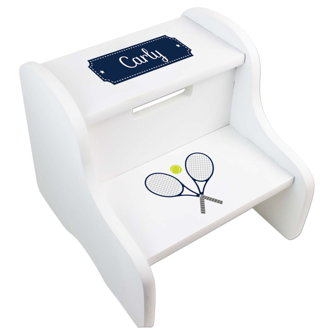 Personalized Tennis White Two Step Stool