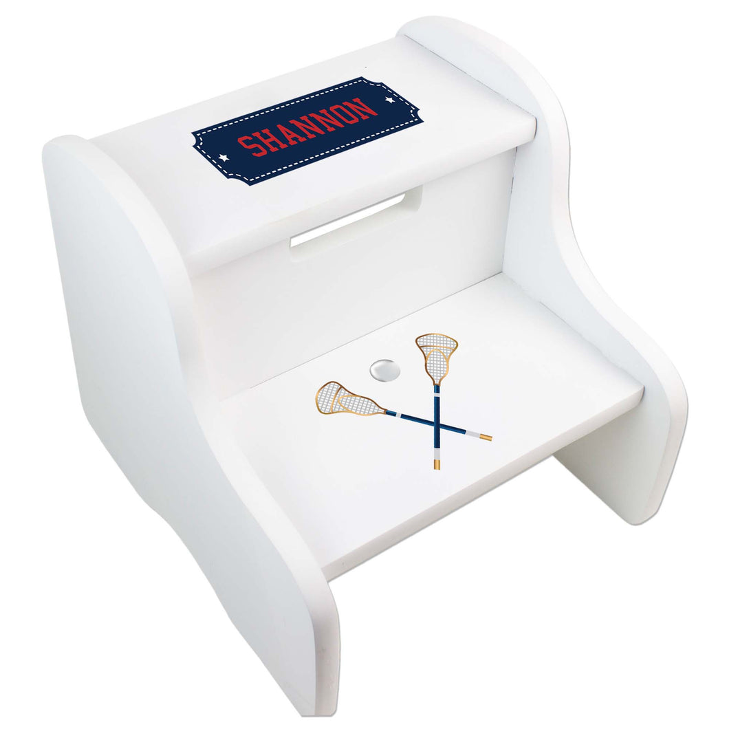 Personalized Lacrosse Sticks White Two Step Stool