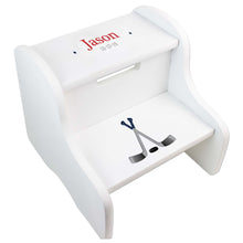 Personalized ice Hockey White Two Step Stool