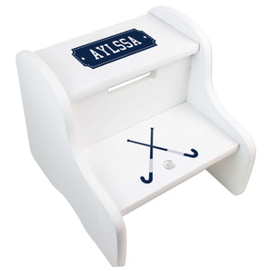 Personalized Field Hockey White Two Step Stool