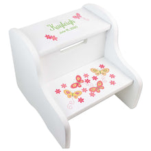 Personalized White Step Stool With Yellow Butterflies Design
