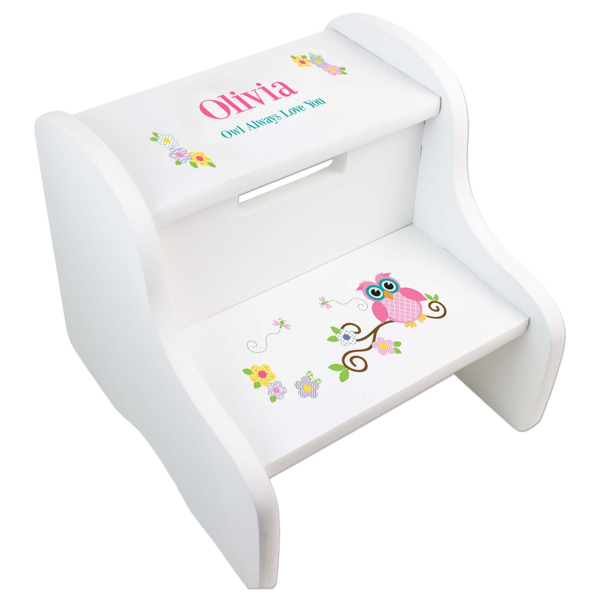 Personalized Gray Owl White Two Step Stool